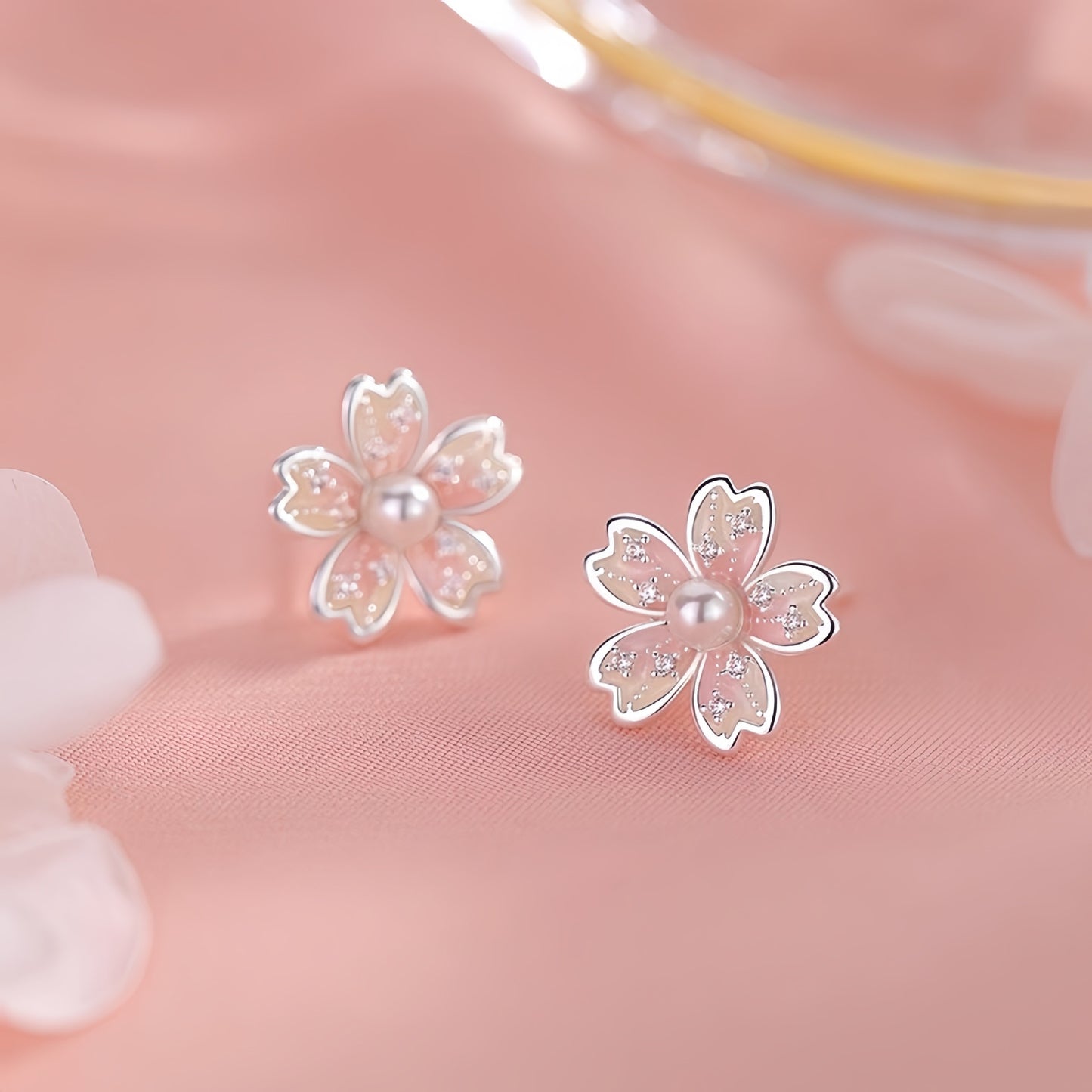 Planderful Sterling Silver Pink Cherry Blossom Stud Earrings For Women Lightweight Everyday Genie Collection