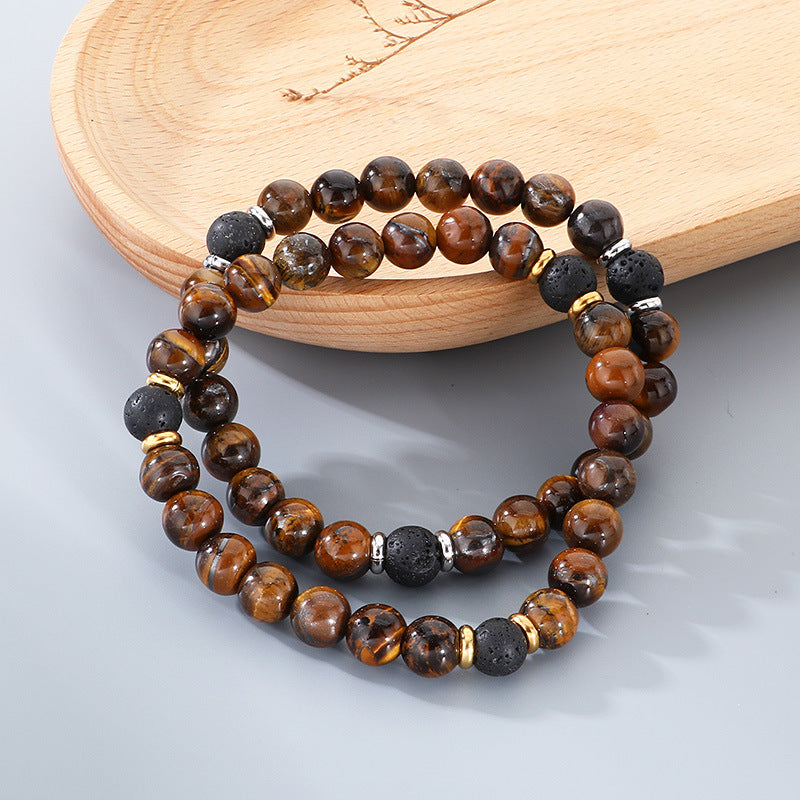 Volcanic Stone Stress-Relief Bracelet – Yellow/Red Tiger's Eye Stone Elastic Rope