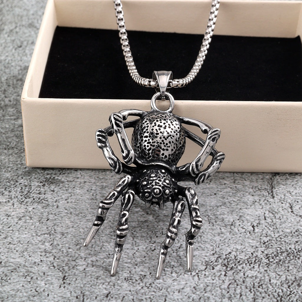 Vintage Spider Stainless Steel Pendant Necklace