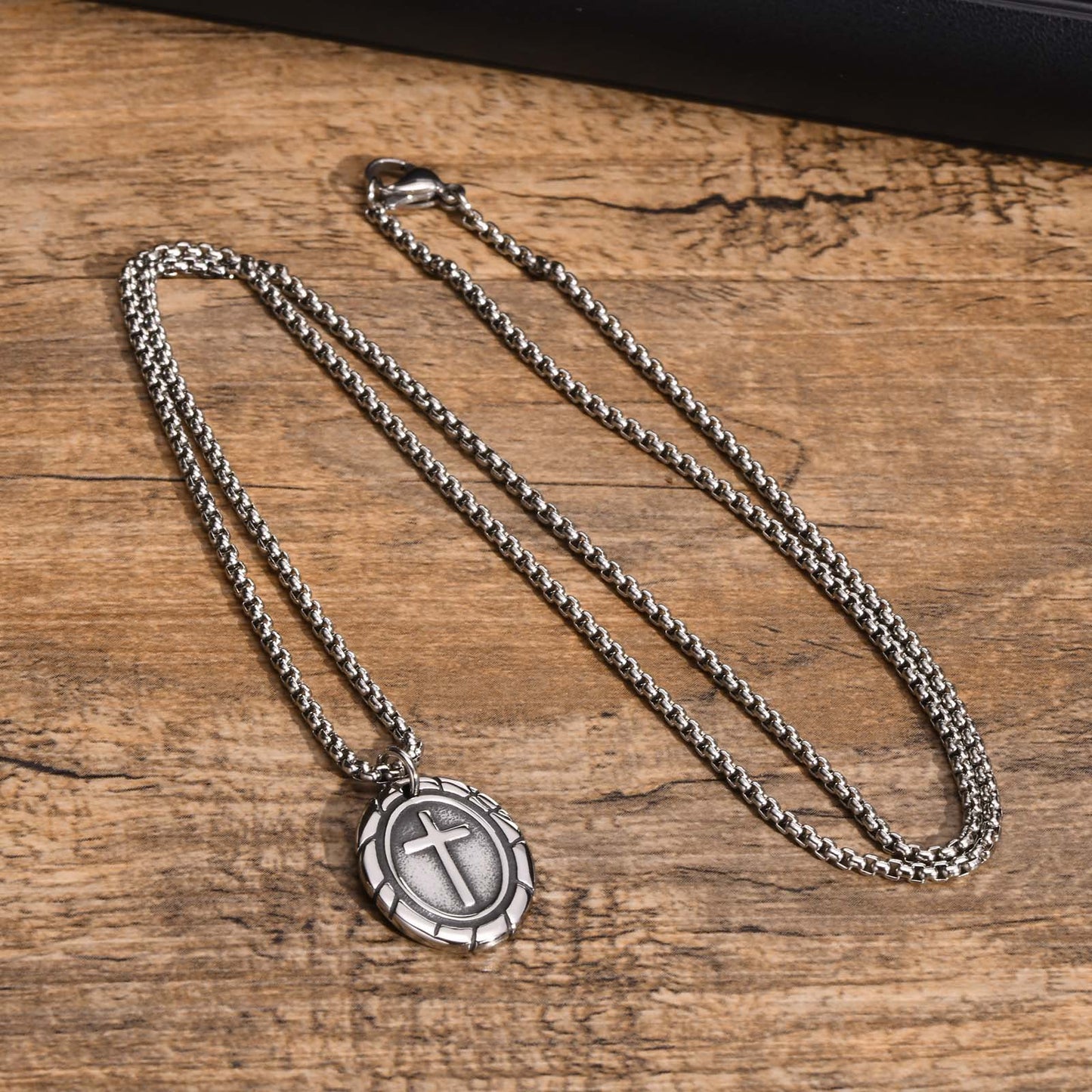 Men's Titanium Steel Necklace Double Sided Cross Pendant