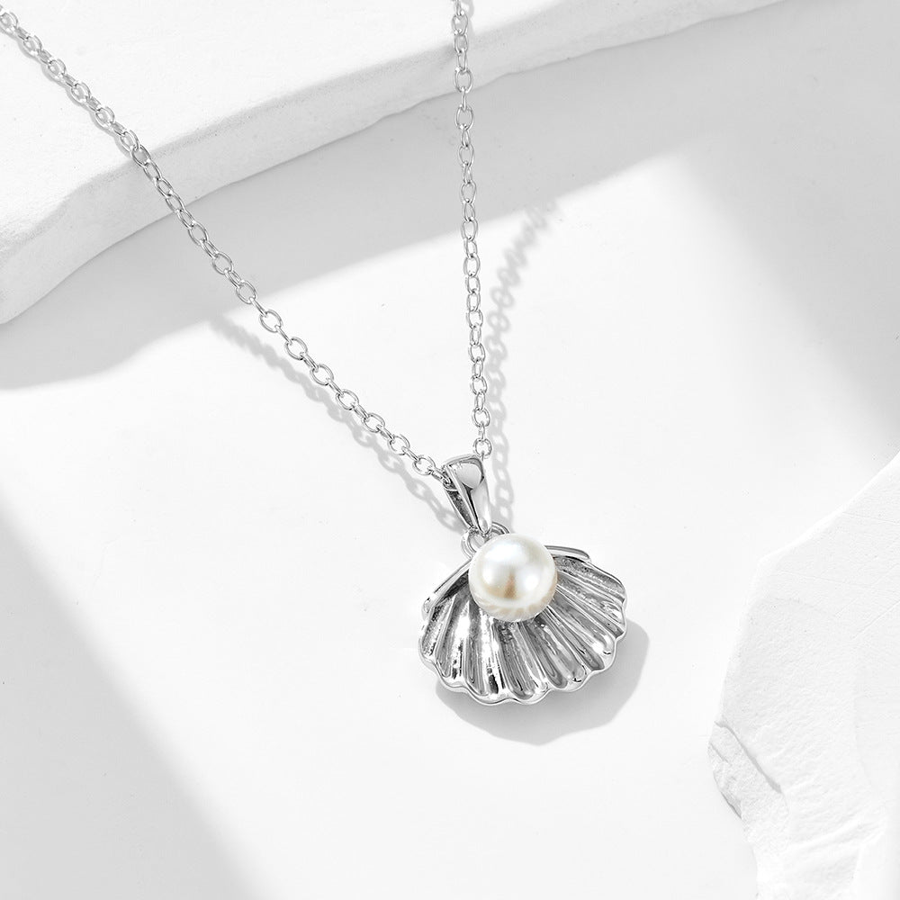 S925 Sterling Silver Plated 14K Gold Pearl Shell Necklace