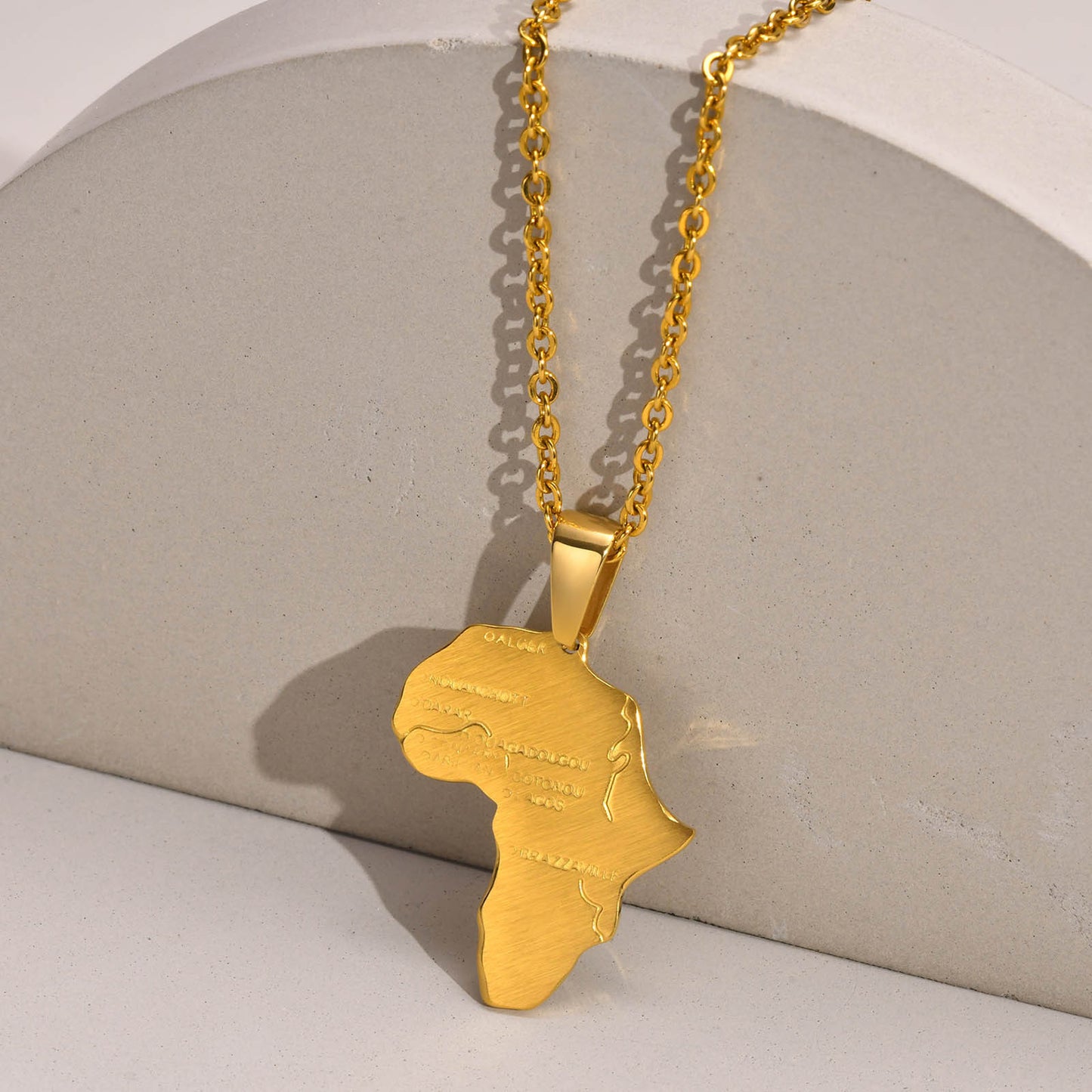 Stainless Steel Africa Map Pendant Gold Men's Necklace Geometry