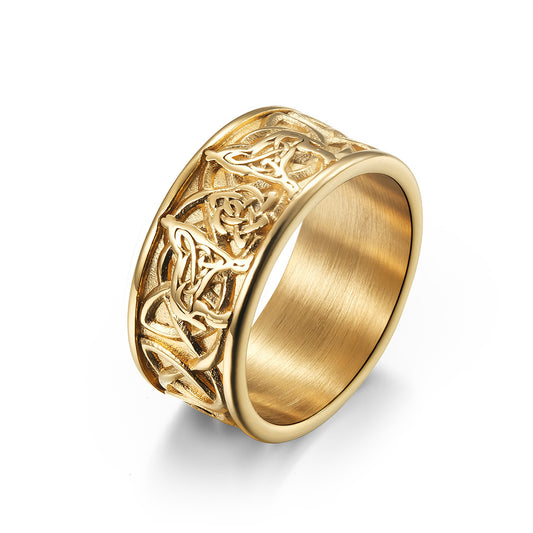 Planderful Viking Ring For Men Titanium Steel Celtic Knot Wolf Design Durable Retro Jewelry