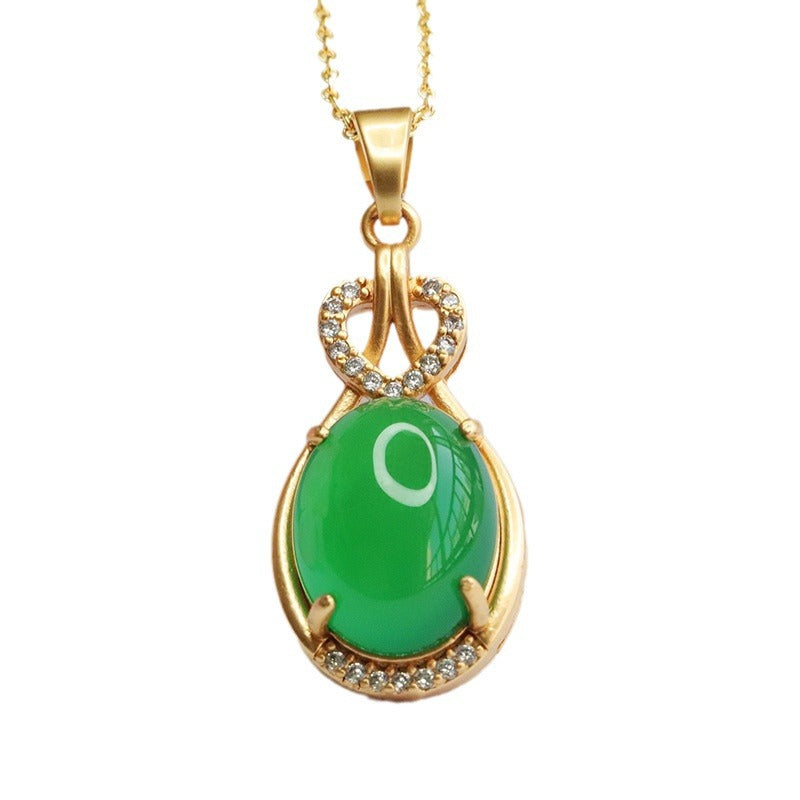 Golden Oval Chalcedony Water Drop Pendant Necklace - Stylish Fashion Accessory