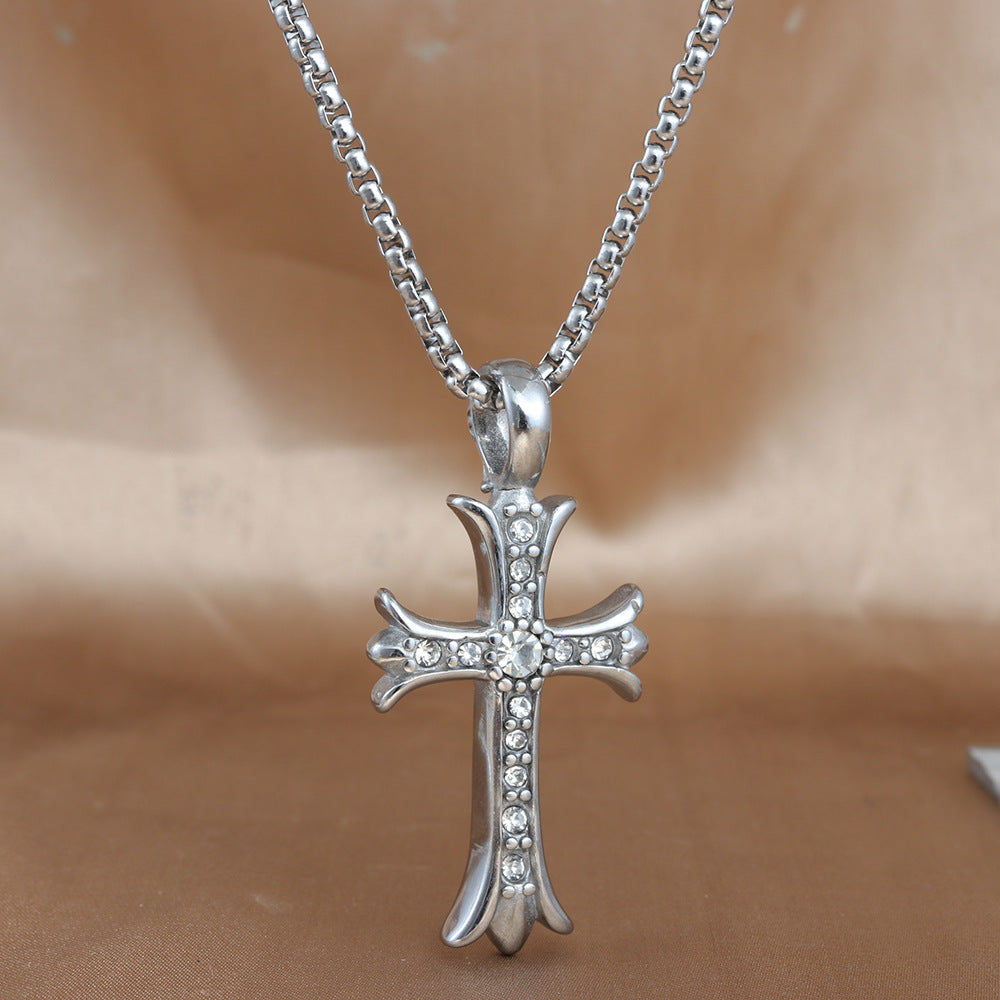 European And American Stainless Steel Cross Pendant Men's Trendy Retro Titanium Steel Cross Pendant