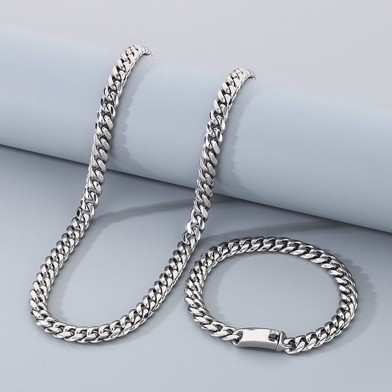 Bend Plug Bracelet 8mm Stainless Steel Cuban Chain Set Men