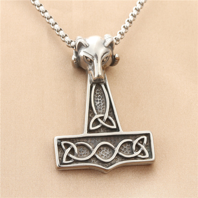 Titanium Steel Viking Raytheon Hammer Pendant - Trendy Punk Necklace for Men
