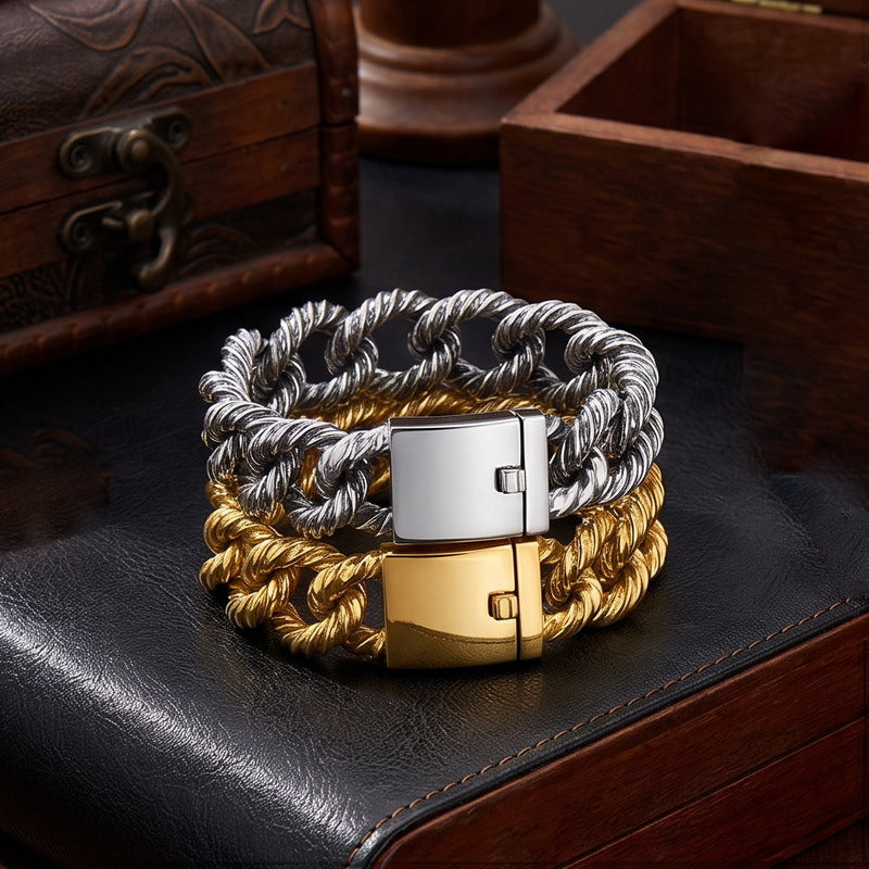 Twisted Rope Twist Cuban Chain Stainless Steel Men's Bracelet