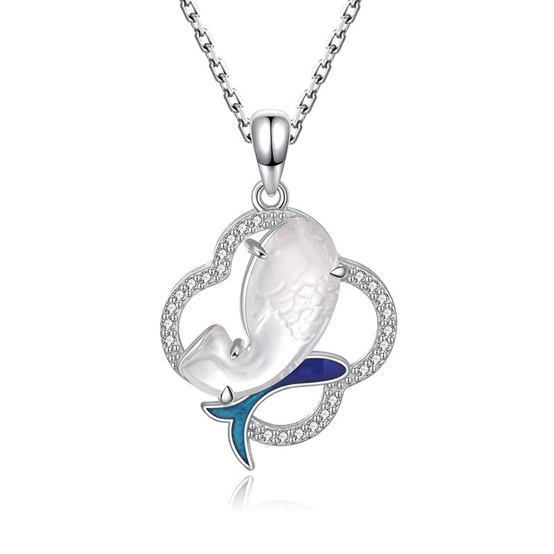 S925 Sterling Silver Natural Chalcedony Four-Leaf Clover Necklace