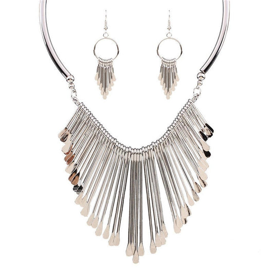 Metal Tassel Necklace and Earrings Set from Savanna Rhythms Collection
