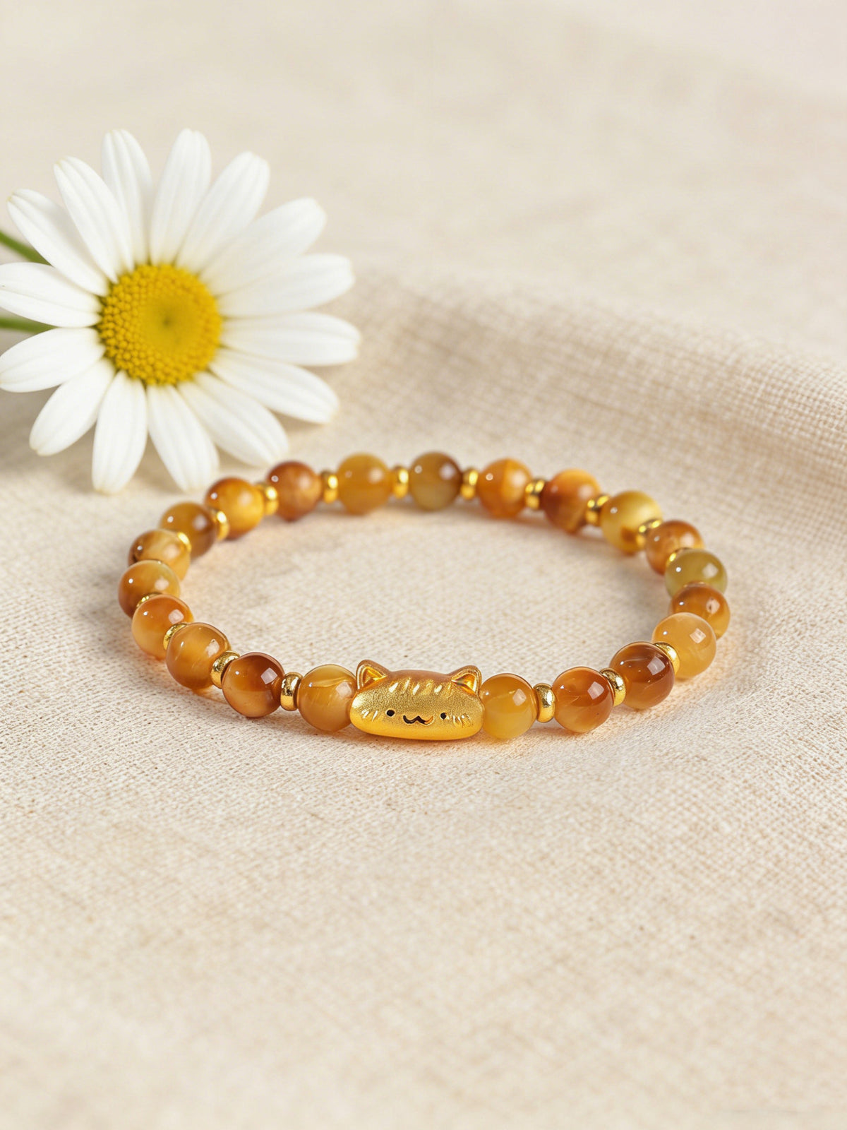Golden Tiger Eye Cat Charm Citrine Bracelet