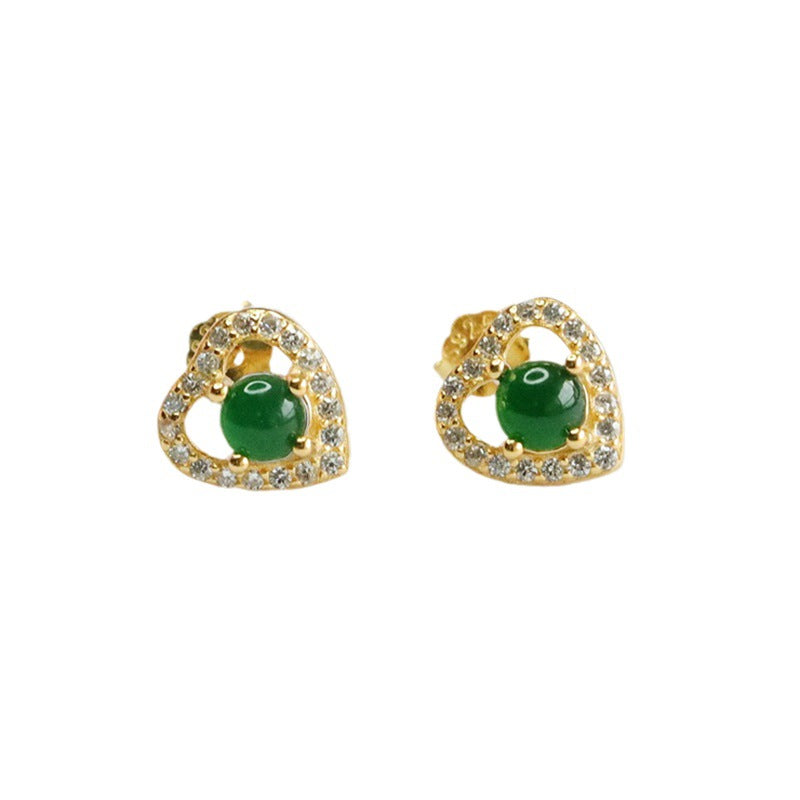 Icy Green Jadeite Heart 925 Silver Stud Earrings