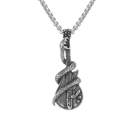 Snake Guitar Pendant Titanium Steel By Planderful For Men And Unisex Personalized Retro Statement