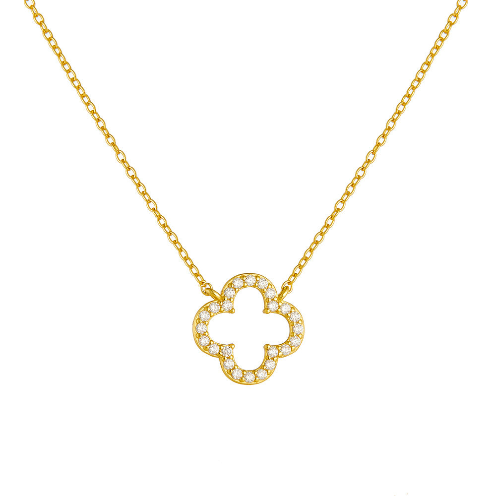 S925 Sterling Silver Fashion Temperament Hollow Zircon Necklace