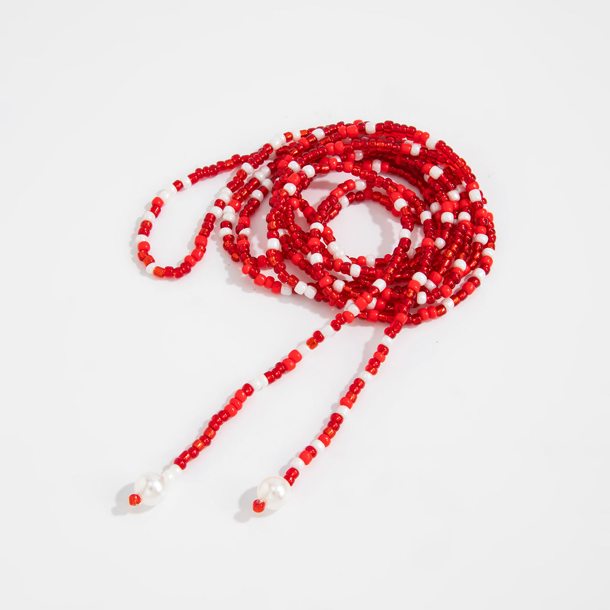 Long Winding Y-Shaped Fringed Pearl Necklace Holiday Style Red Rice Beads Beaded