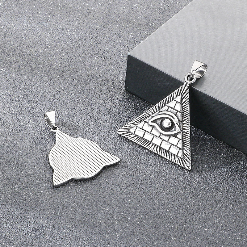 Retro Triangle Knot Pendant, Ancient Pyramid Eye Of Horus Stainless Steel Men's Necklace