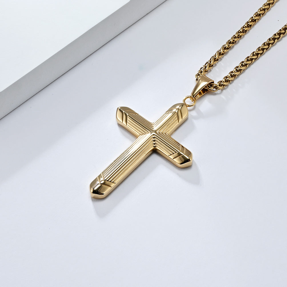 Cross-Border Hot-Selling Simple Genderless Titanium Steel Cross Necklace Pendant for Men