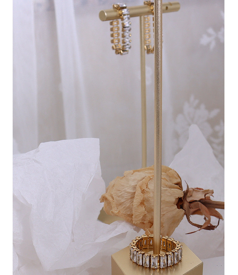 18k Gold Plated French Style Zircon Ring - Elegant Titanium Steel Jewelry