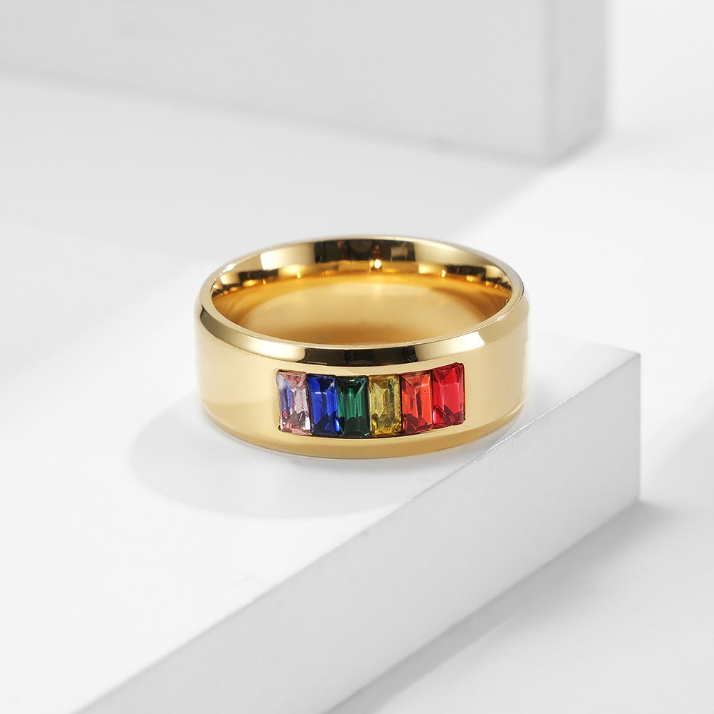 Steel Ring - Minimalist Rainbow Color Band