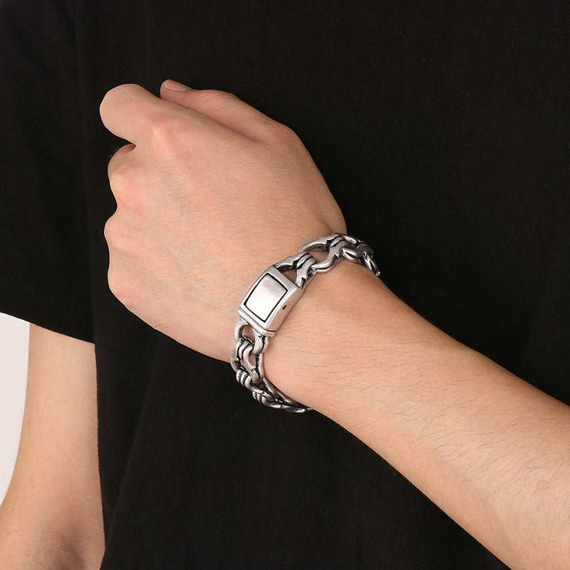 Retro-Inspired Personalized Punk Handcuff Bracelet for Men in Stainless Steel