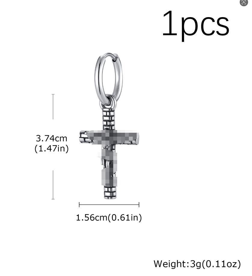Antique Silver Cross Hoop Earring — Single