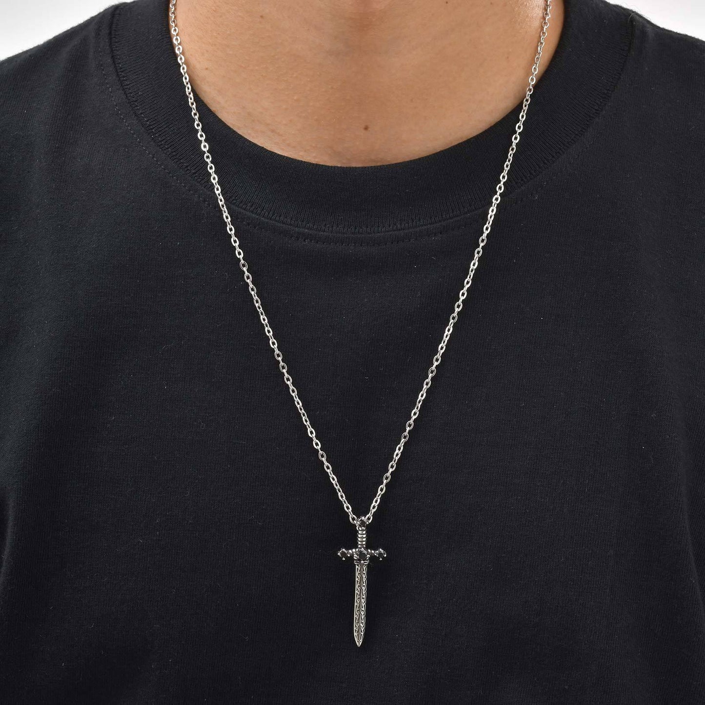 Planderful Black Zircon Sword Pendant Stainless Steel Men