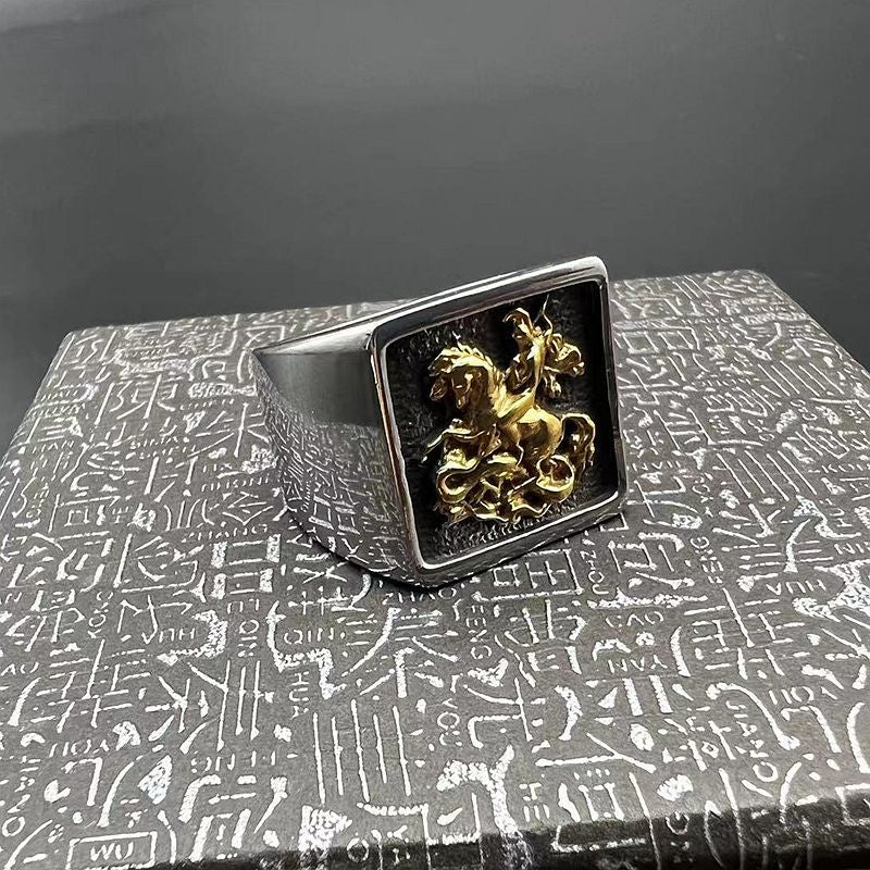 Planderful Durable Stainless Steel Dragon Knight Ring Men