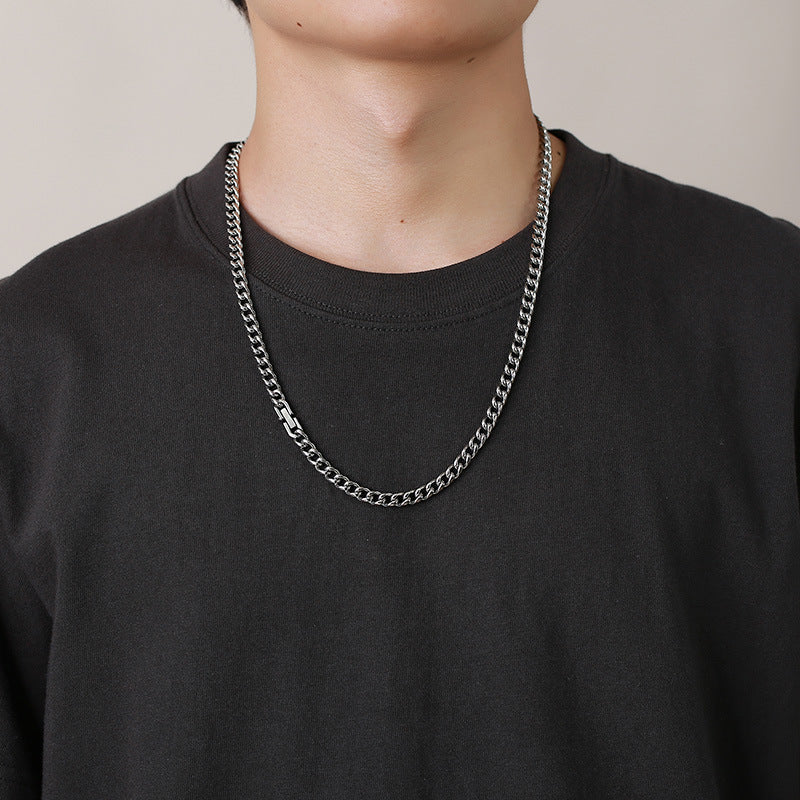 Stainless Steel Round Mill Chain Necklace Steel Men's 6mm Hip Hop Style Jewelry