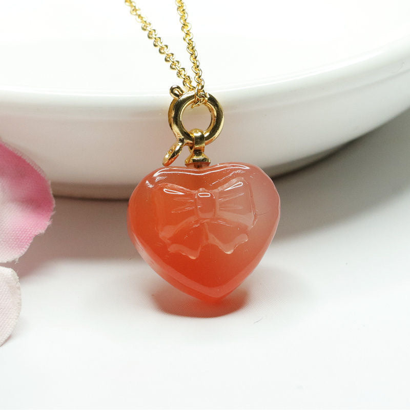 Yanyuan Agate Heart Bow Pendant — No Chain