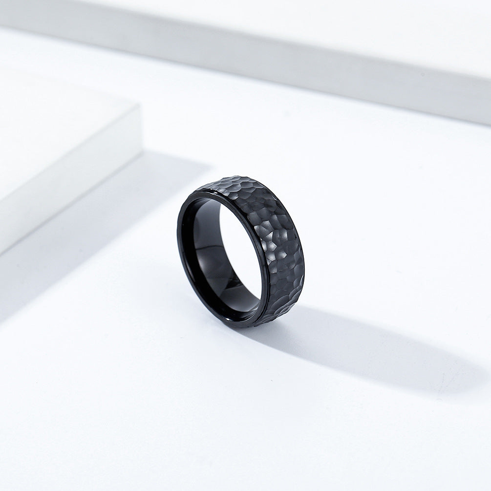 Planderful Unisex Stainless Steel Punk Ring Handmade Moon Pattern Beating Design