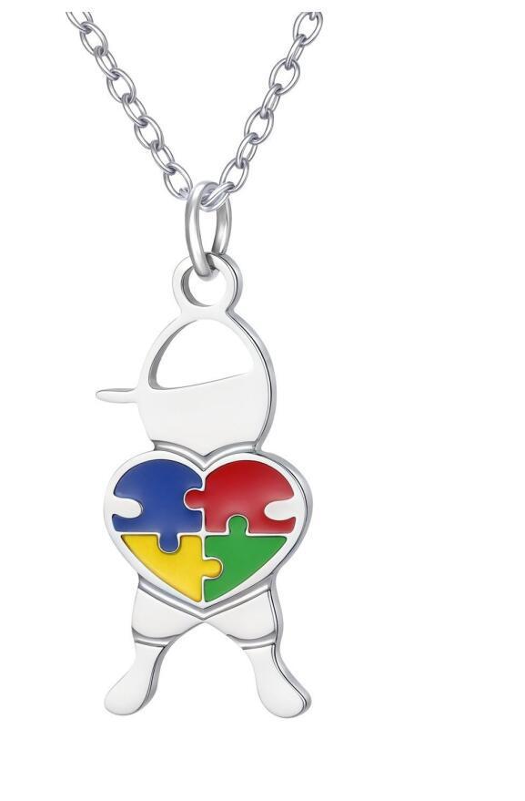 Stainless Steel Epoxy Heart-Shaped Puzzle Children's Necklace