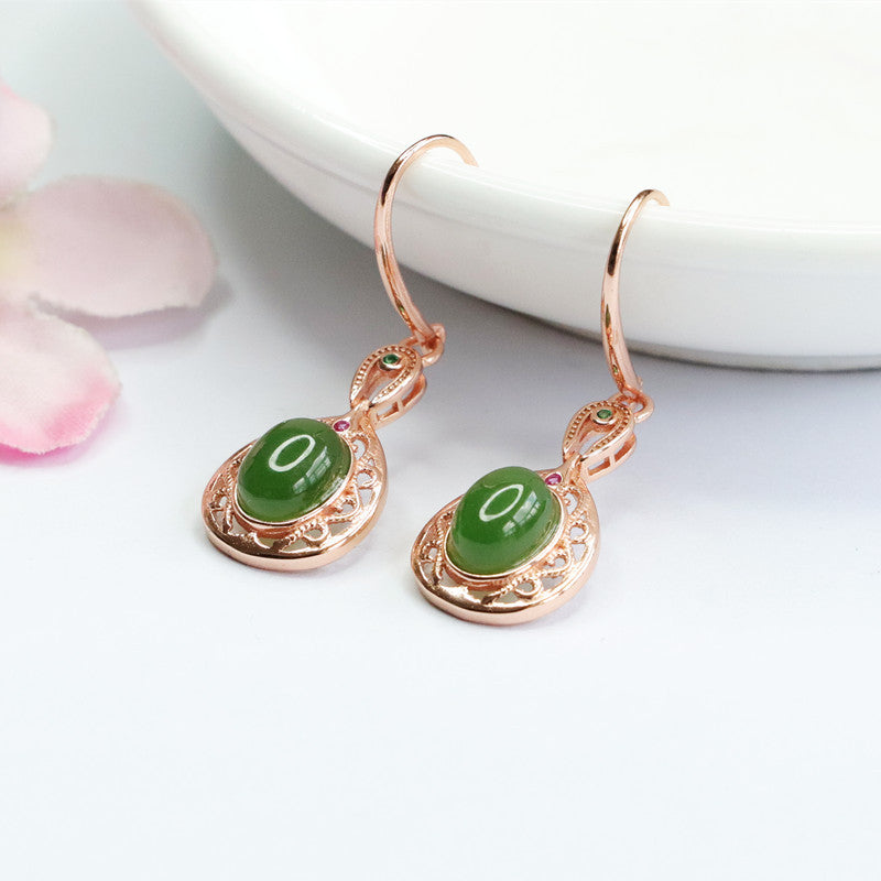 Elegant Hollow Lace Style Jade Earrings crafted in Sterling Silver