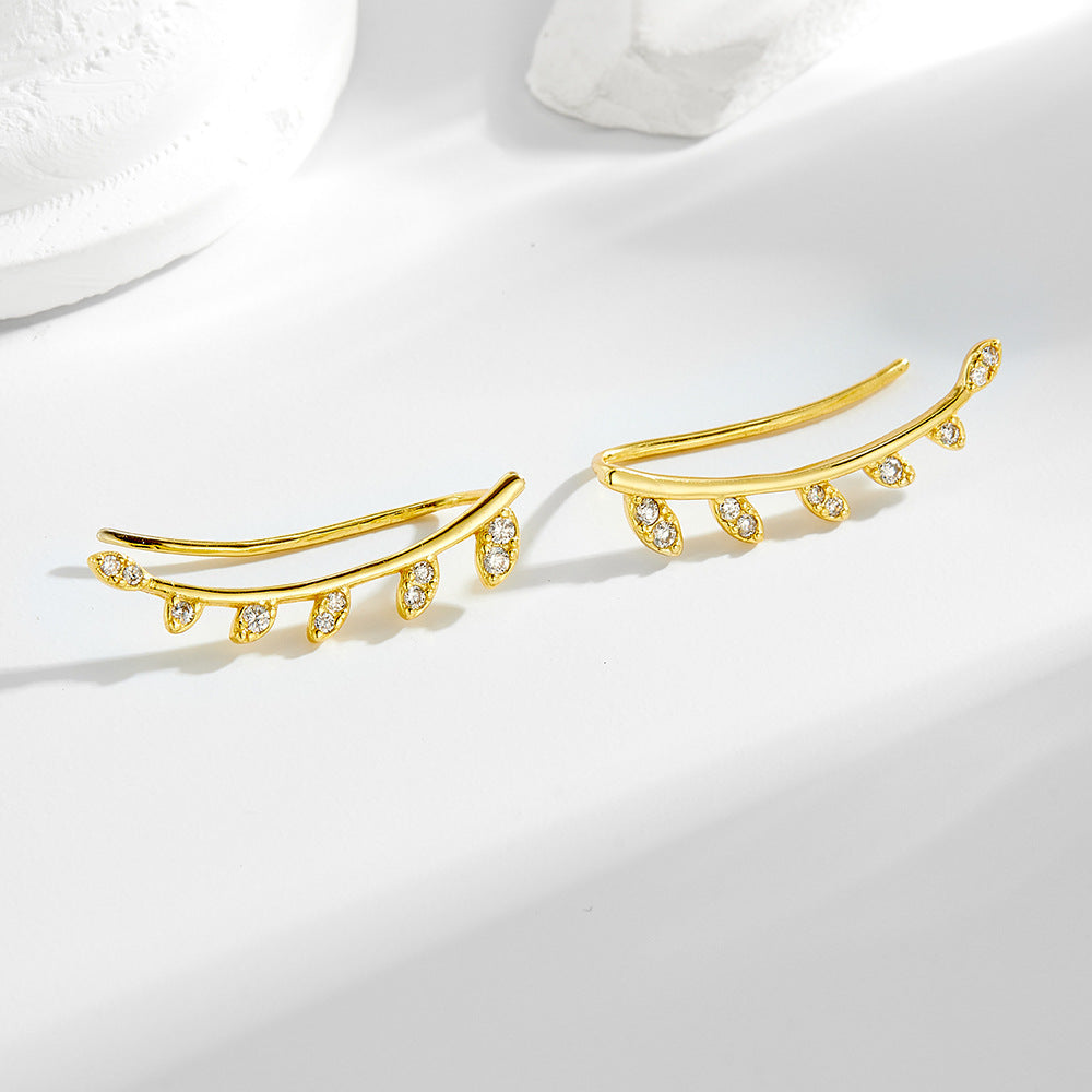 Planderful Sterling Silver Zircon Leaf Earclips For Women European And American Style Minimalist Clip On Earrings