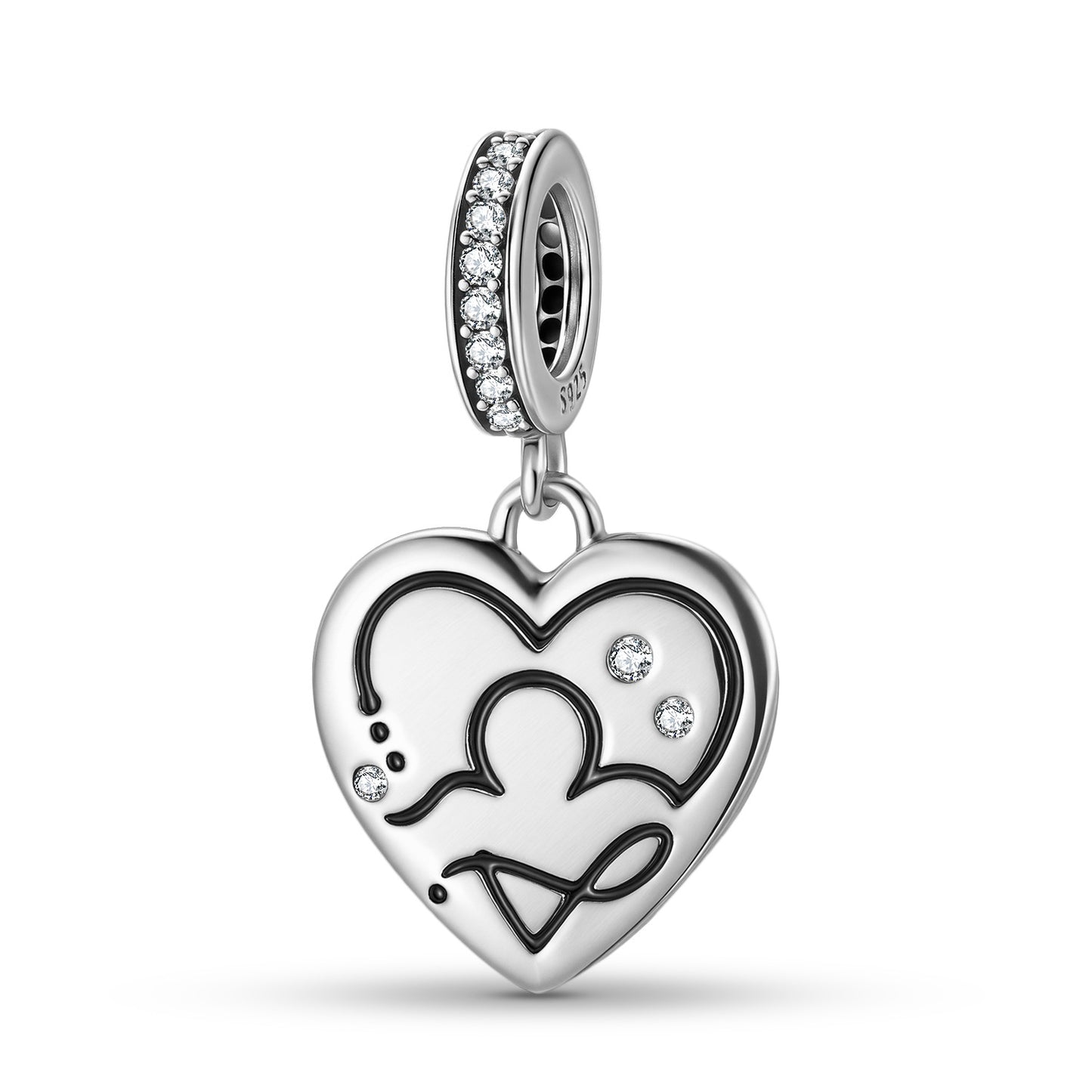 Planderful Jewelry Sterling Silver Heart Shape Zodiac Pendant With Zircon Necklace