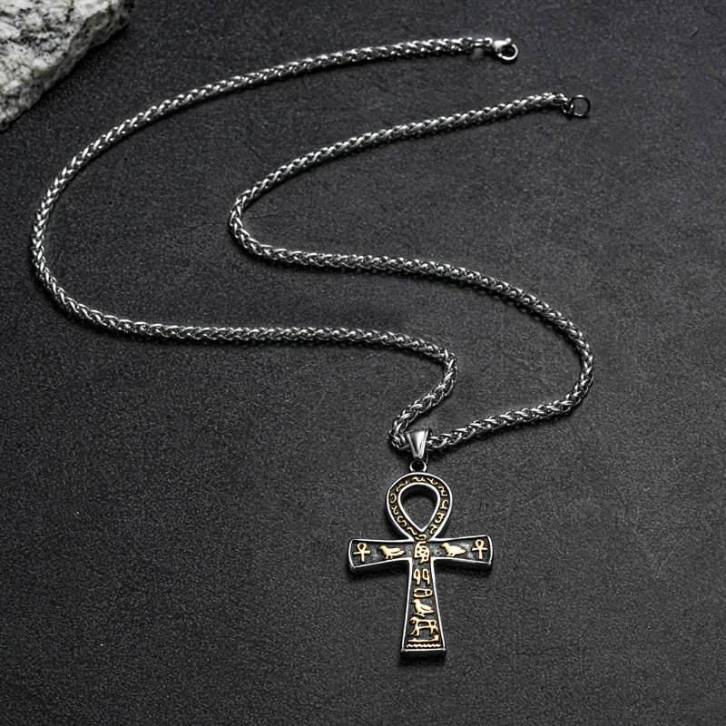 Planderful Everyday Genie Unisex Cross Necklace Egyptian Cross Pendant Steel For Men And Women Durable