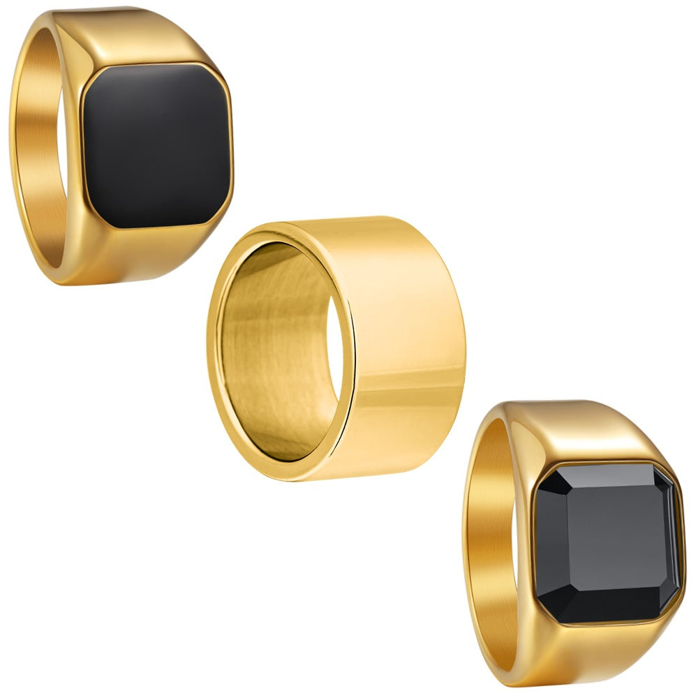 Planderful Mens Titanium Ring Set Inlaid Gemstones