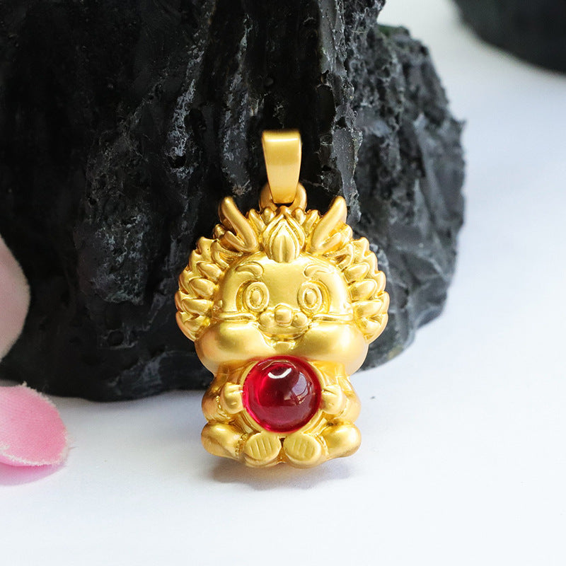 Lab-Grown Ruby Fortune Dragon Pendant — No Chain