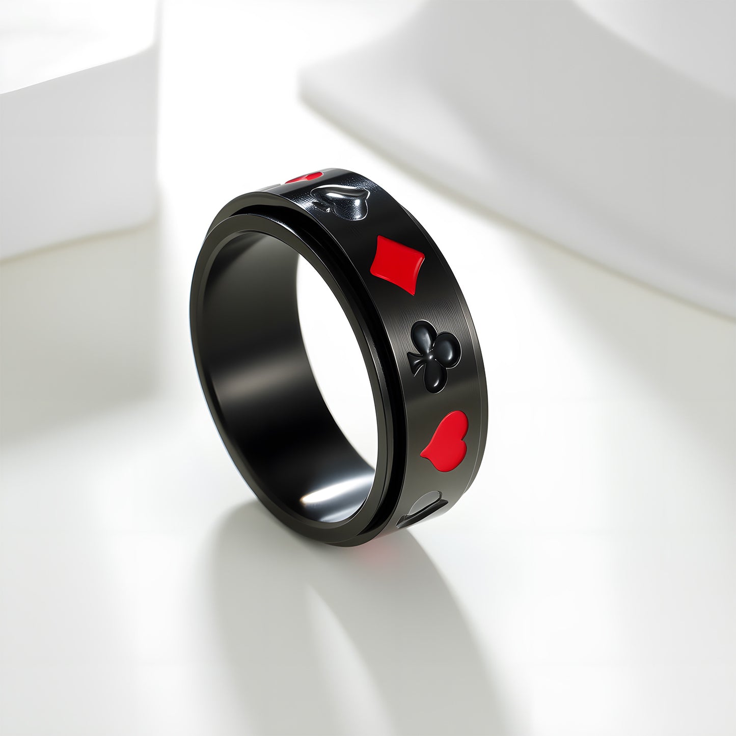 Planderful Card Suit Ring Rotatable Titanium Steel Unisex Jewelry Everyday Genie Collection Size 7 To 13