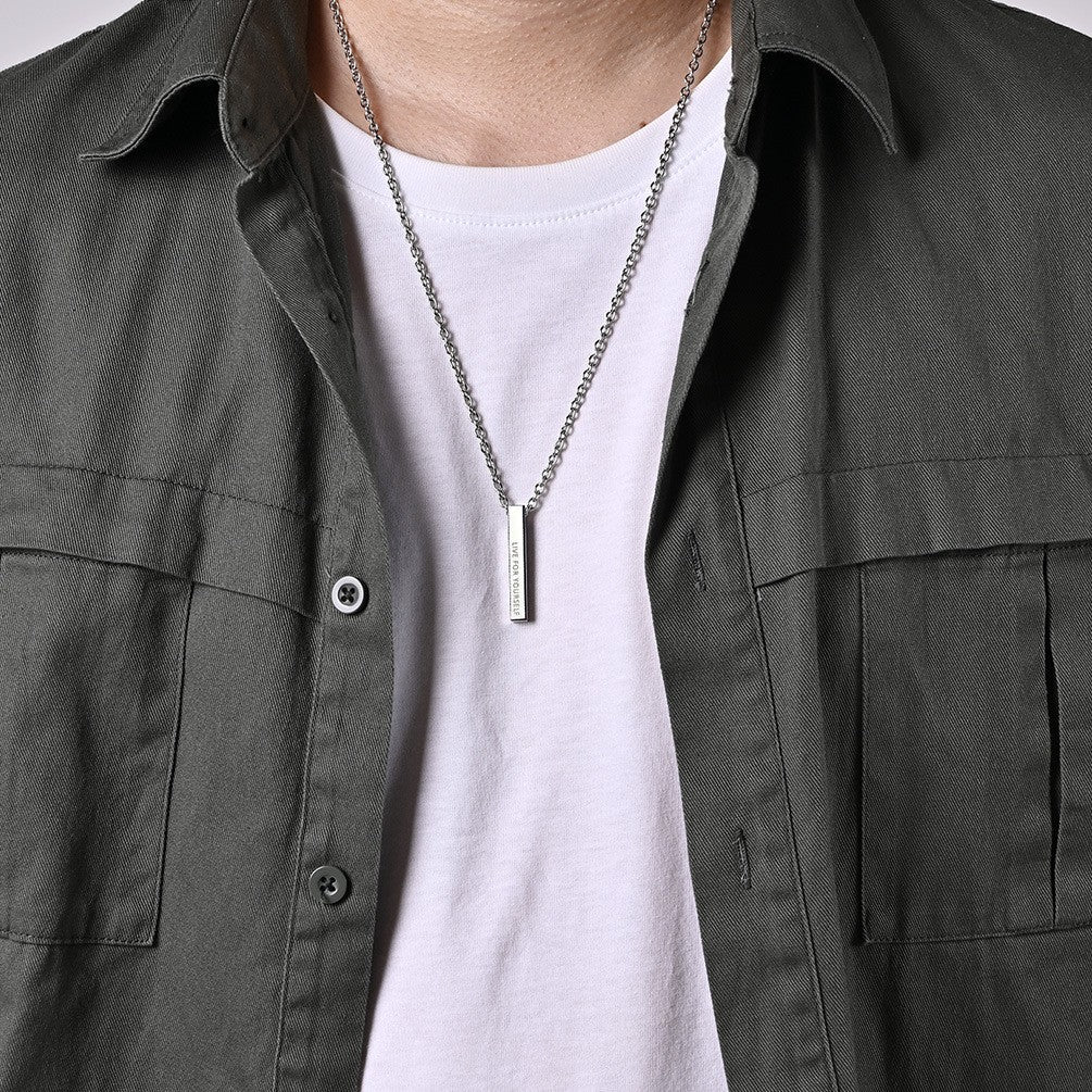 Planderful Titanium Steel Necklace Live For Yourself Pendant Minimalist Long Square Chain For All