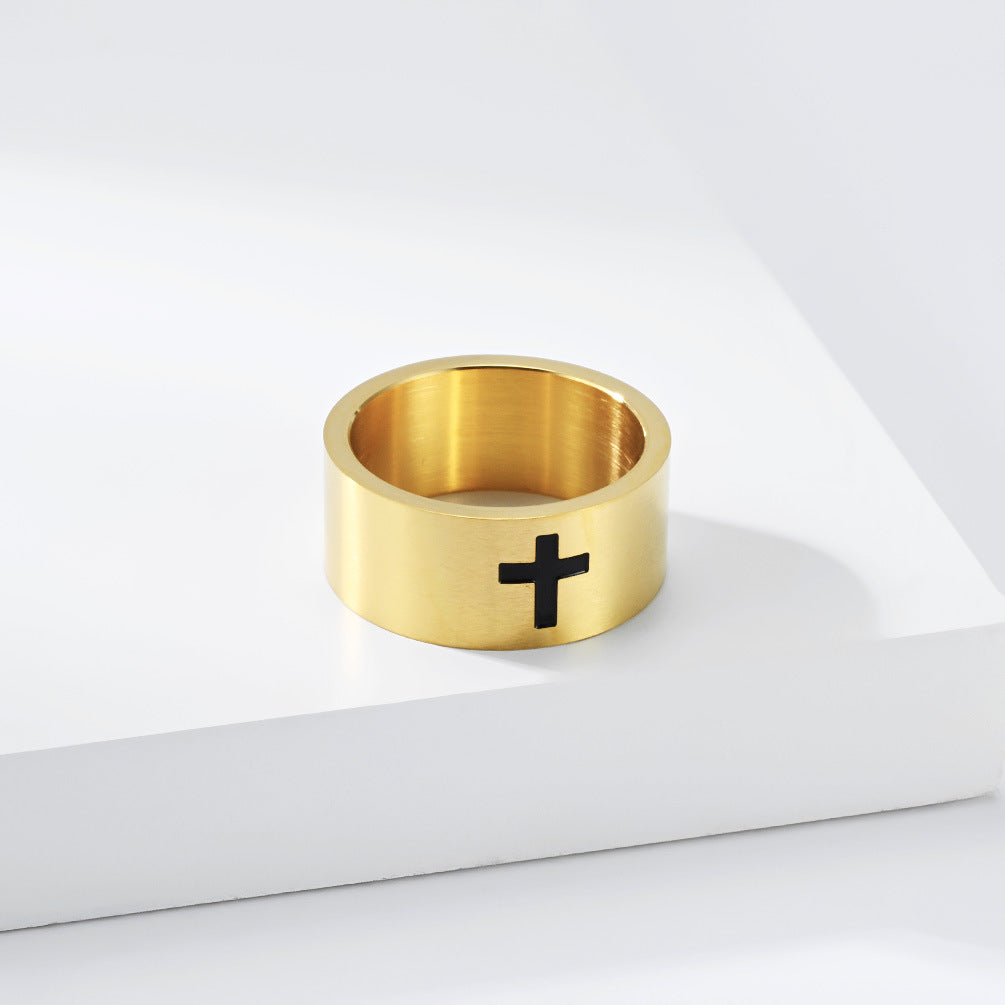Matte Flat Stainless Steel Cross Ring Men's Cold Cross
