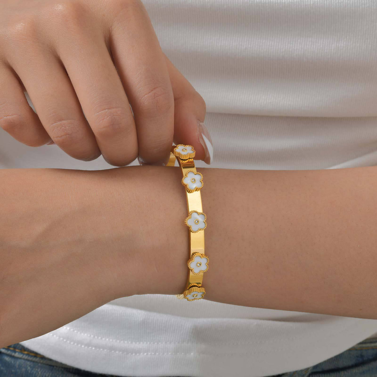 Flower Shell Adjustable Stainless Steel Bracelet Unisex