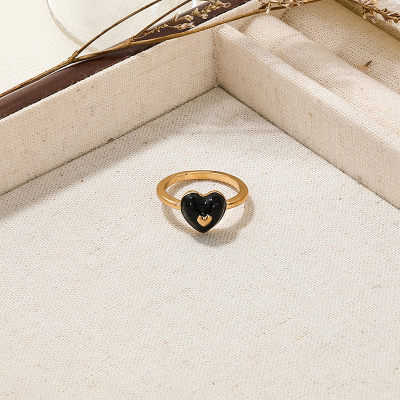 Heartfelt Oil Drip Bracelet and Ring Set for Stylish Women