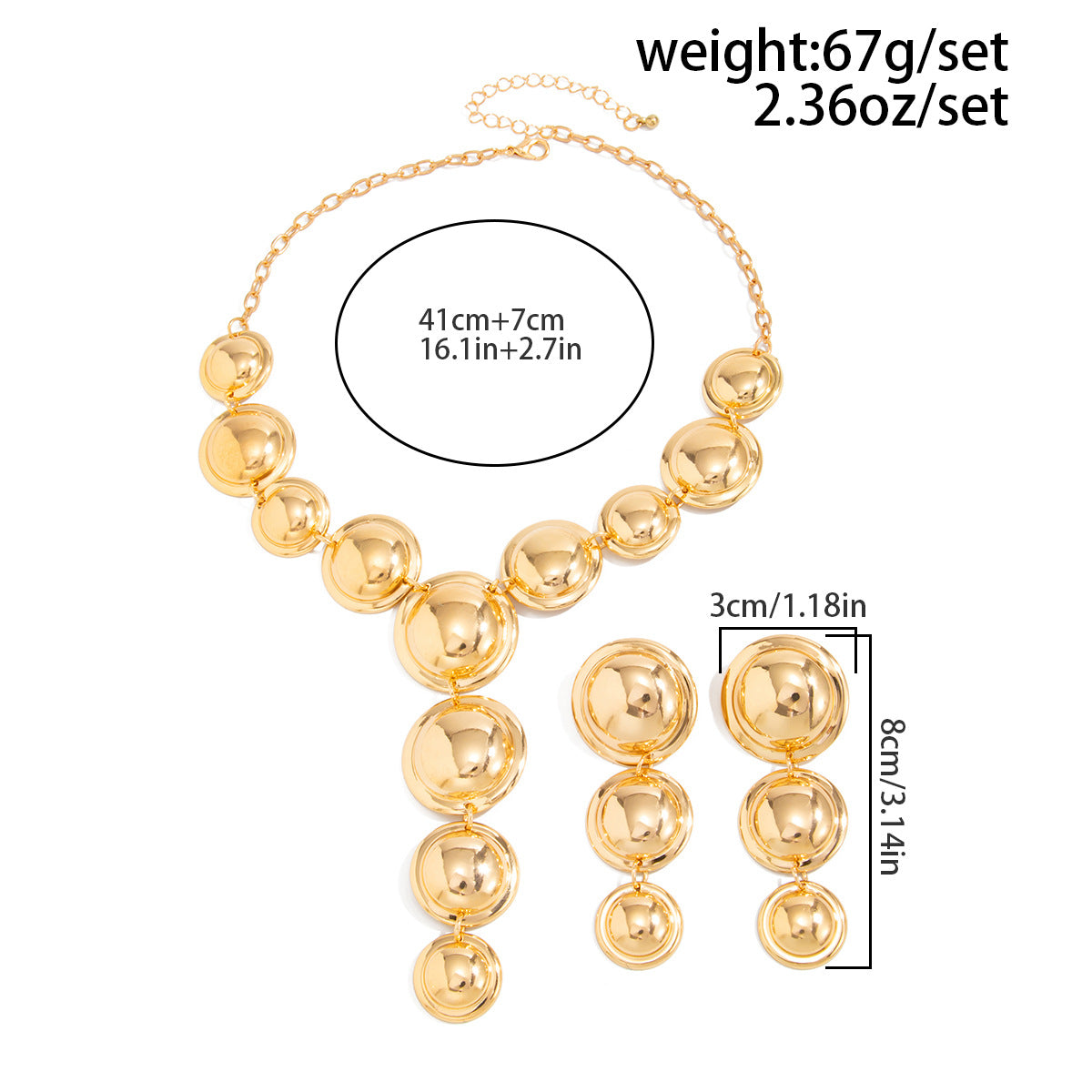Bubble Metal Y-Necklace & Earrings Set