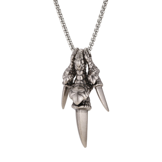 Iron Warrior Men's Necklace Stainless Steel Chain Alloy Dragon Claw Pendant Necklace