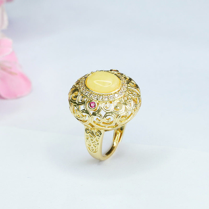 Auspicious Cloud Sterling Silver Ring with Beeswax Amber