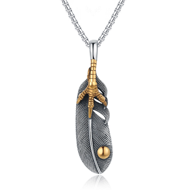 Steel Necklace – Vintage Men's Feather Pendant