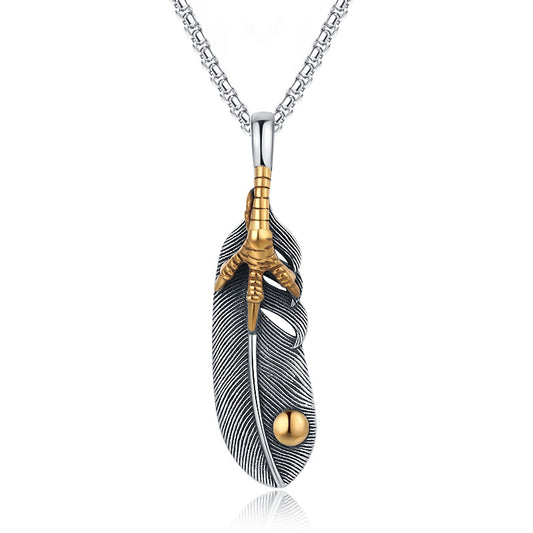 Steel Necklace – Vintage Men's Feather Pendant