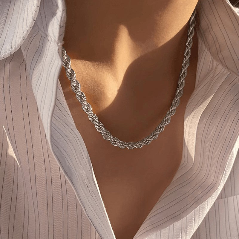 Planderful Jewelry Twist Chain Choker Necklace In Stainless Steel Elegant Minimalist Collar