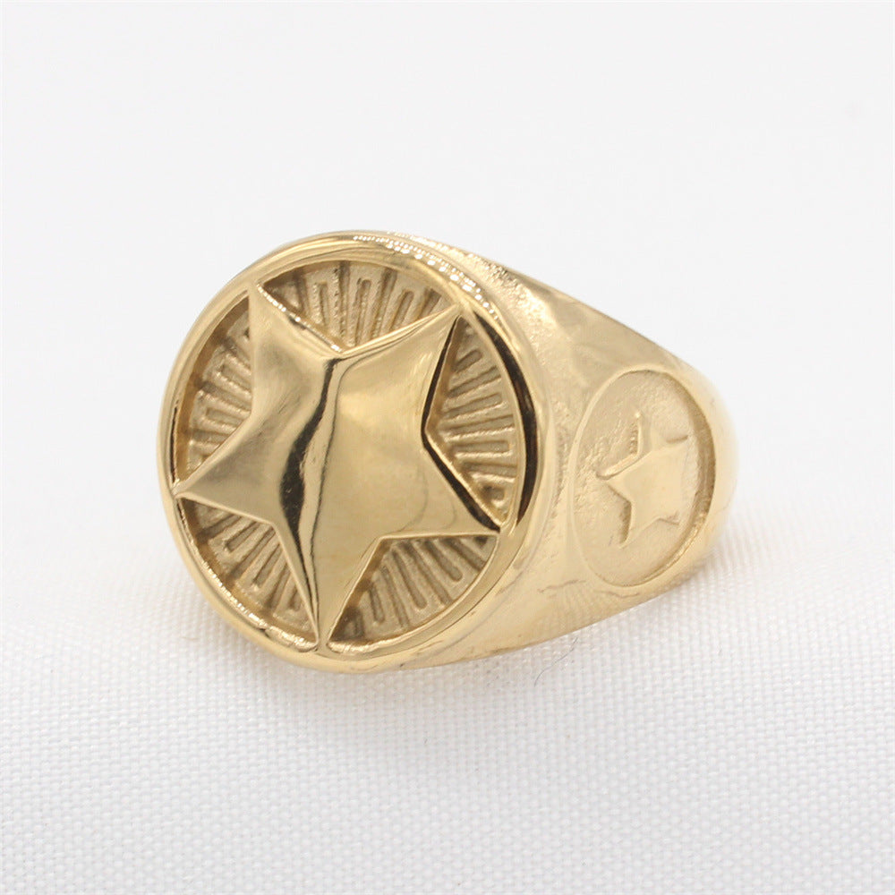 Planderful EveryDay Genie – European and American Personalized Retro Five-Star Men's Titanium Steel Ring