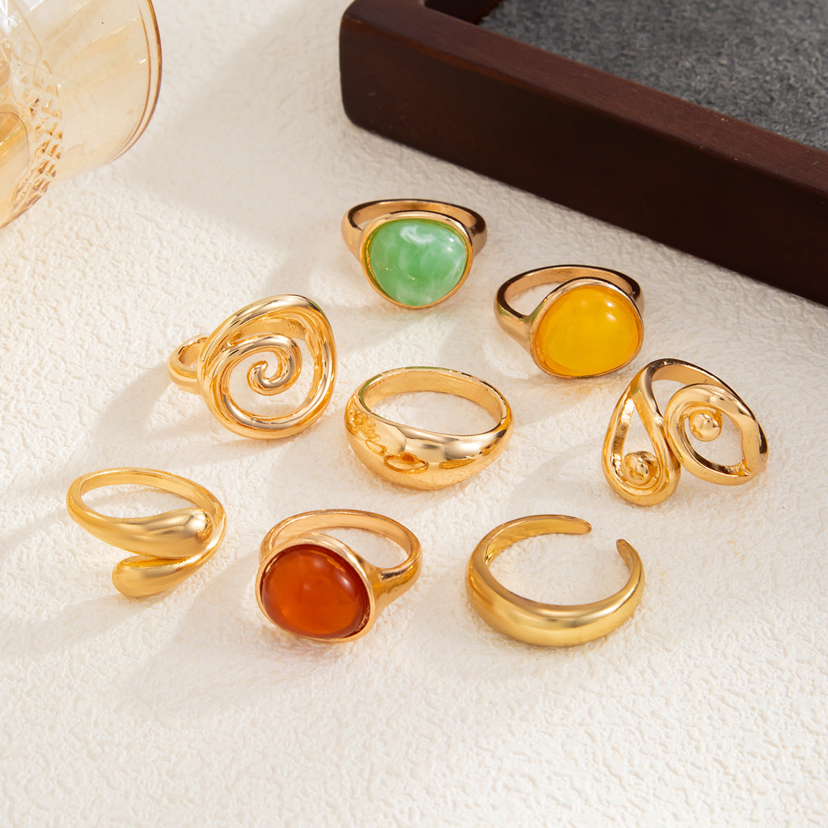 Planderful Vienna Verve Irregular Smudged Stone Ring Set For Women Water Drop Hug Design Statement Jewelry